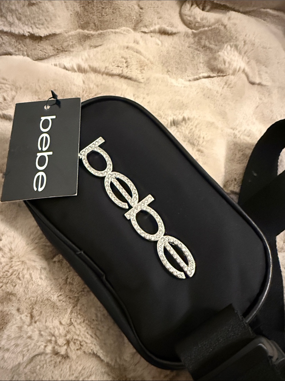 bebe Black Rhinestone Logo Belt Bag with Sparkle - Picture 4 of 4